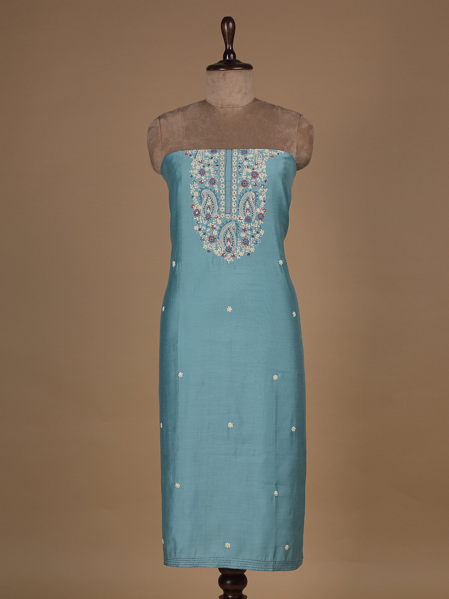 Blue Chanderi Cotton Dress Material