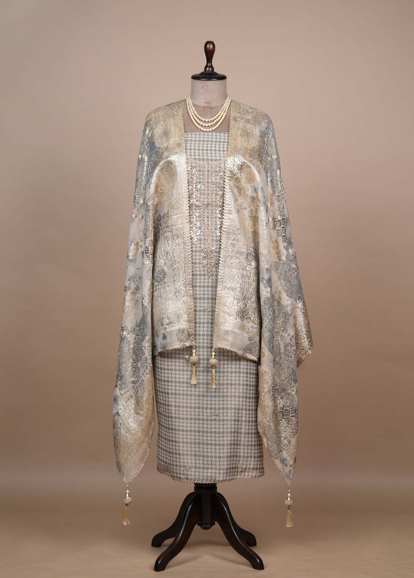 Cream Tissue Georgette Dress Material