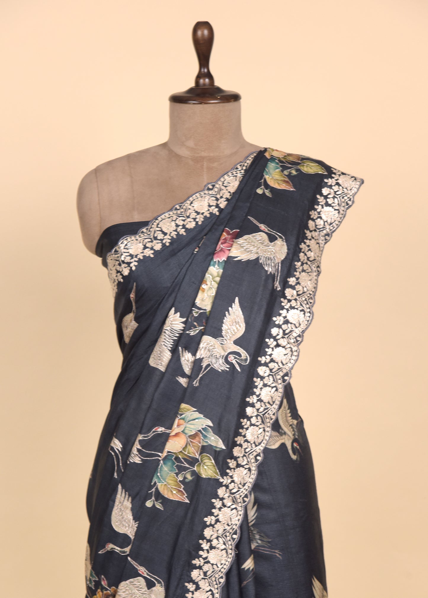 Black Tussar Embroidered Saree