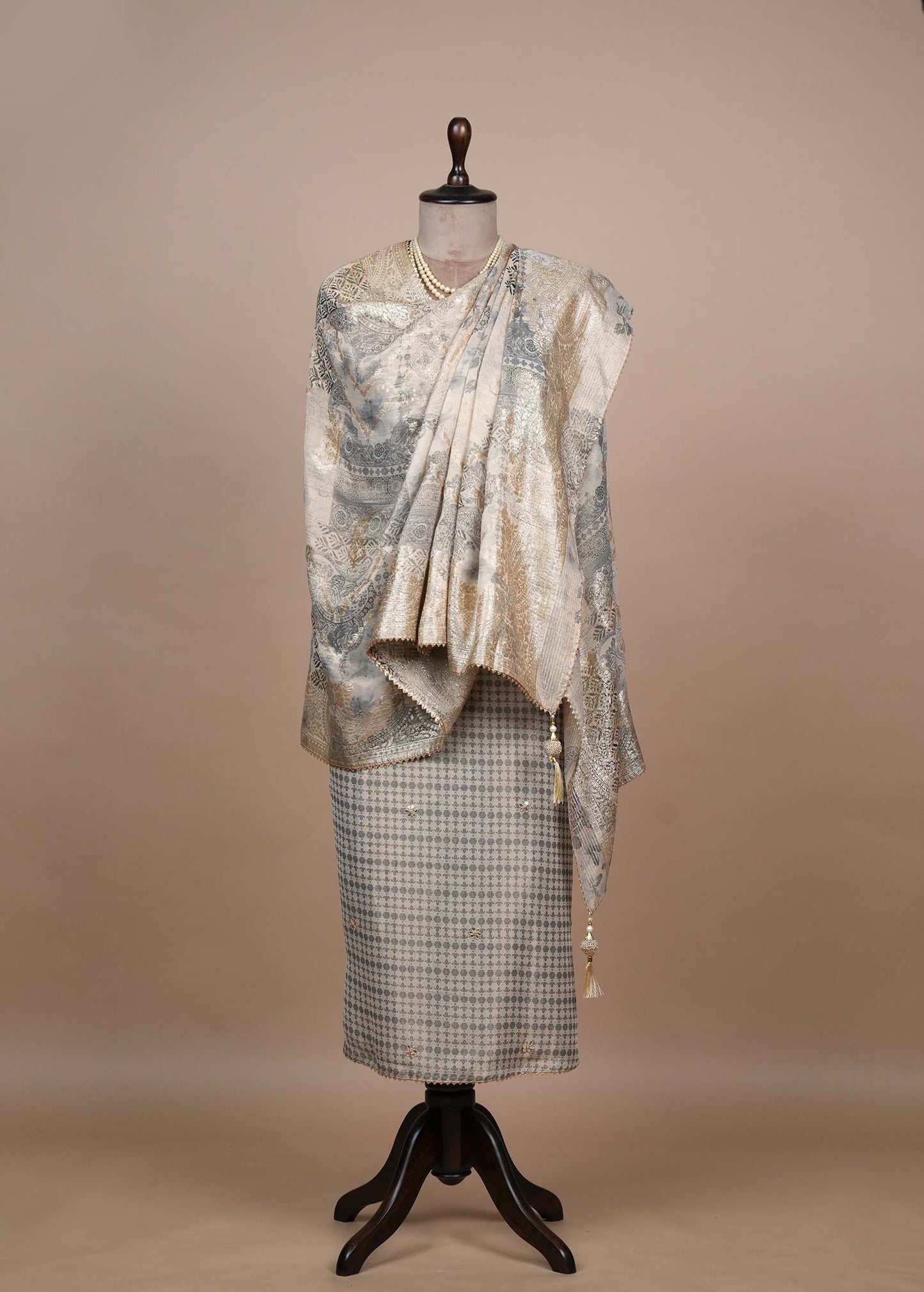 Cream Tissue Georgette Dress Material