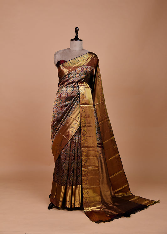 Wine Silk Kanjeevaram Saree