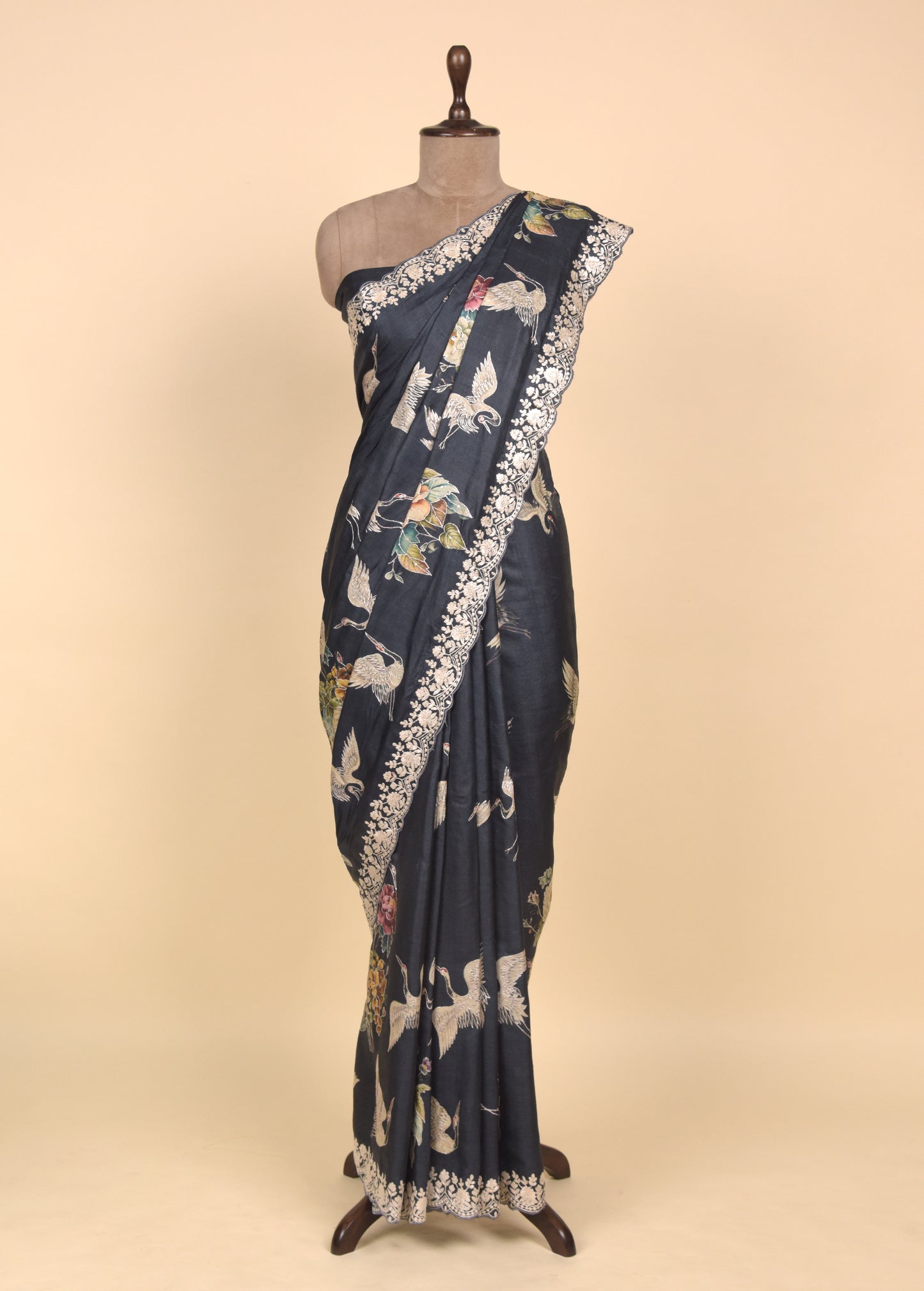 Black Tussar Embroidered Saree