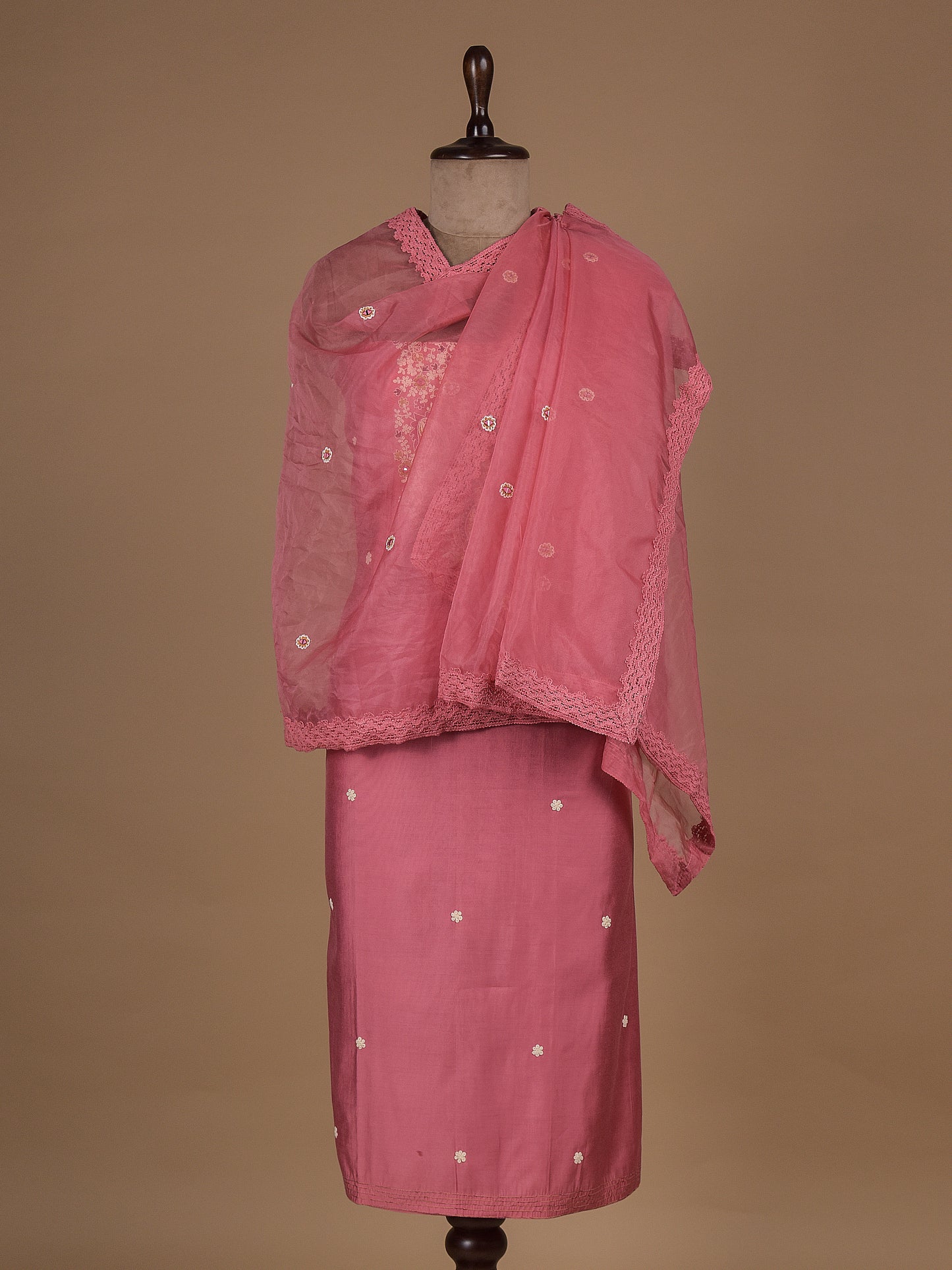 Pink Chanderi Cotton Dress Material