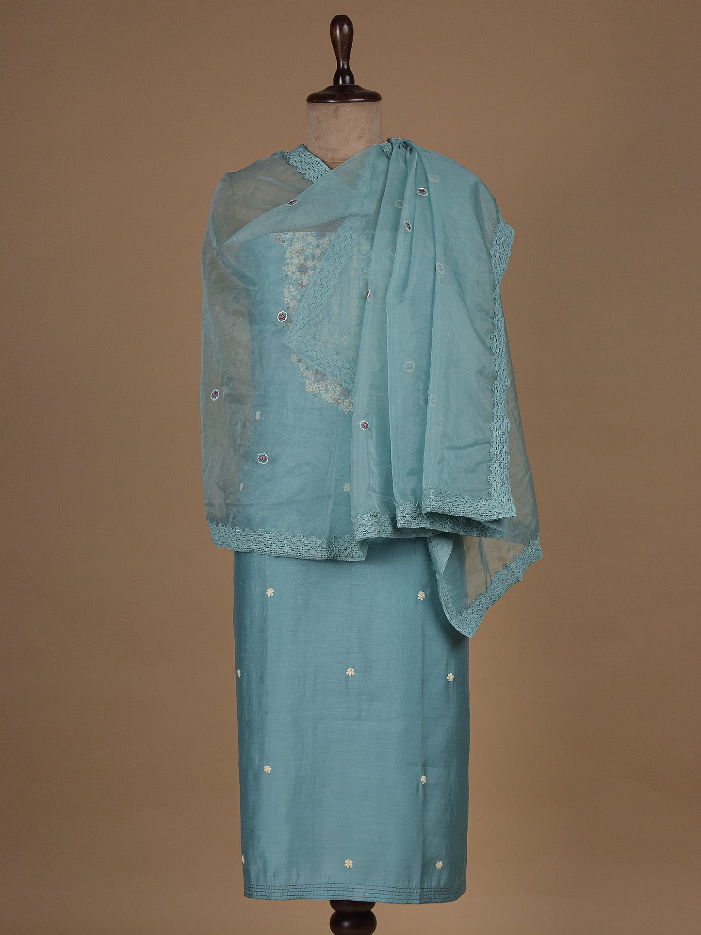 Blue Chanderi Cotton Dress Material