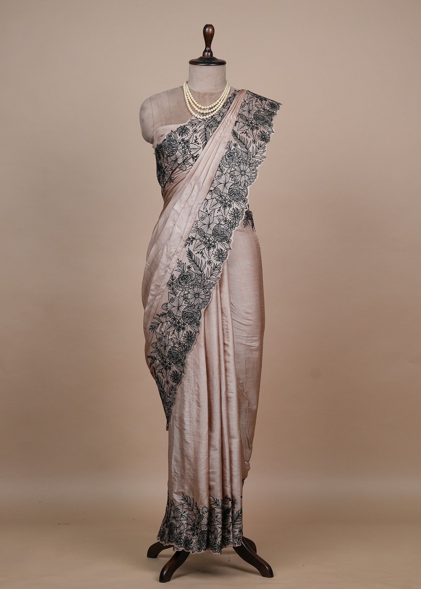 Beige Tussar Embroidered Saree