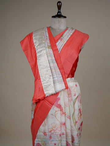 Red Linen Printed Saree