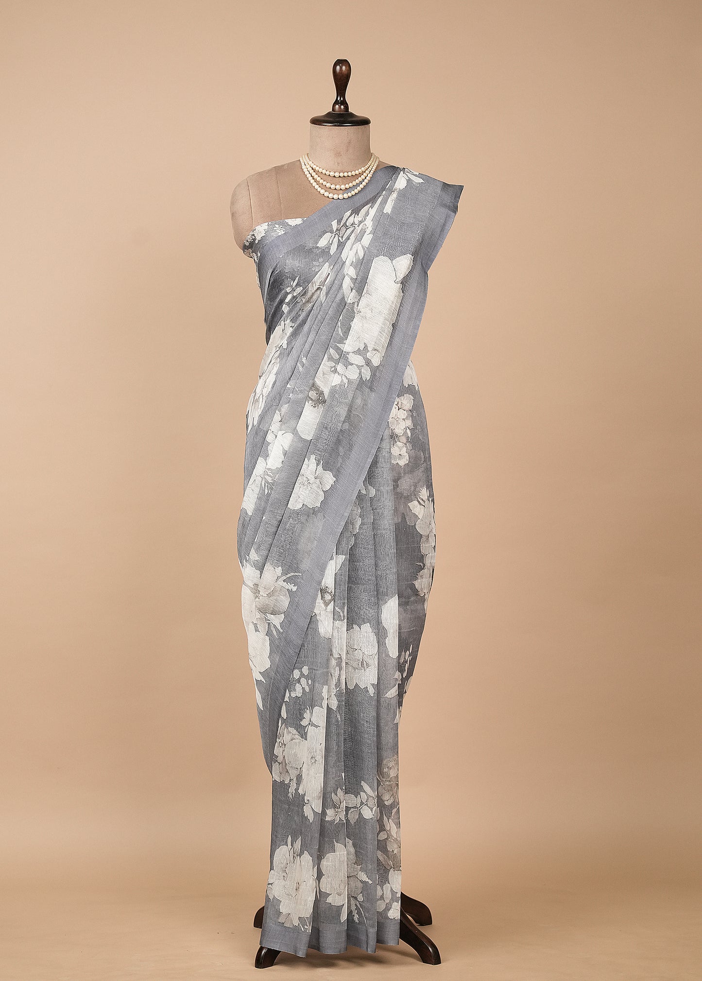 Grey Linen Printed Saree
