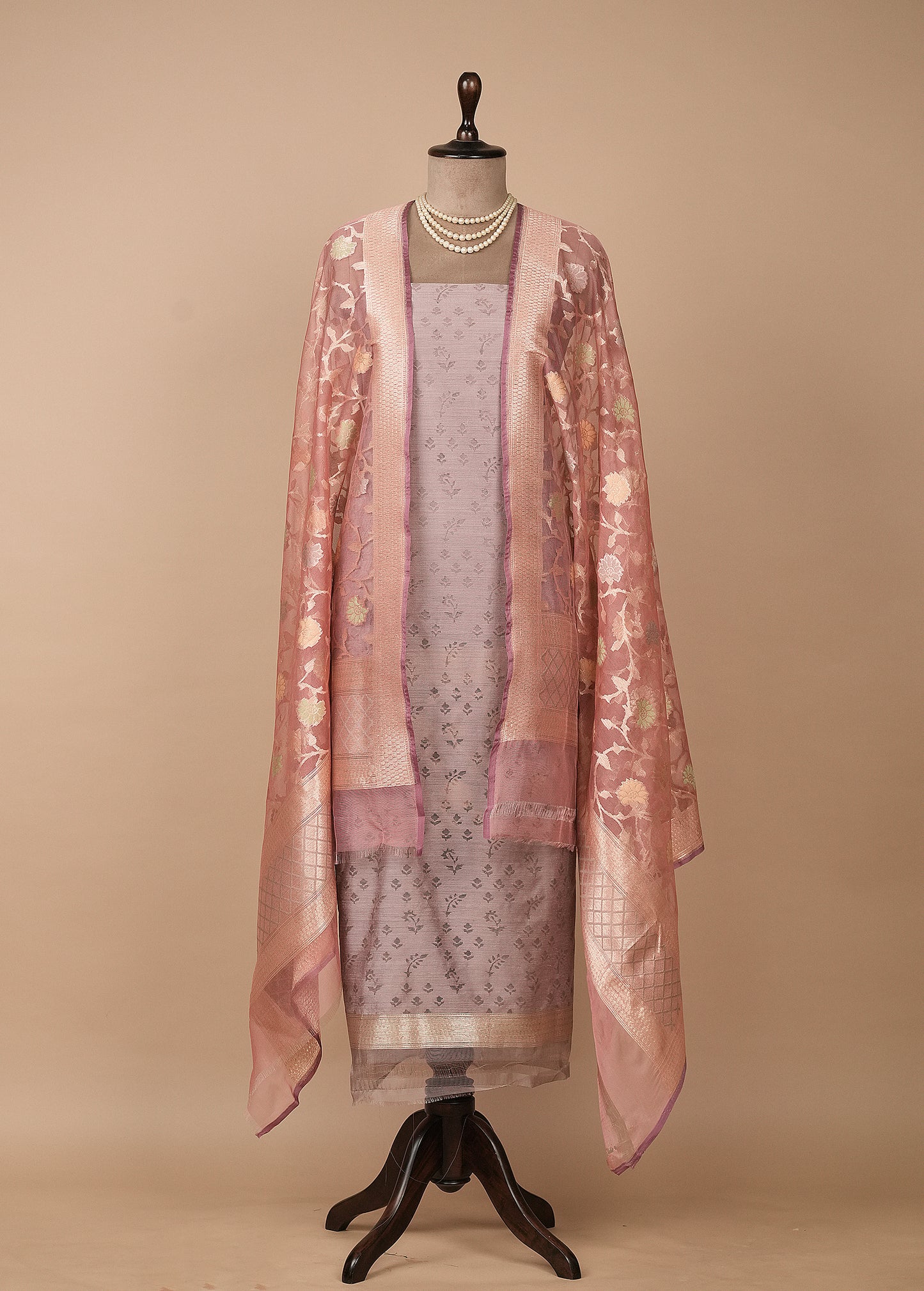 Pink Dupion Silk Dress Material