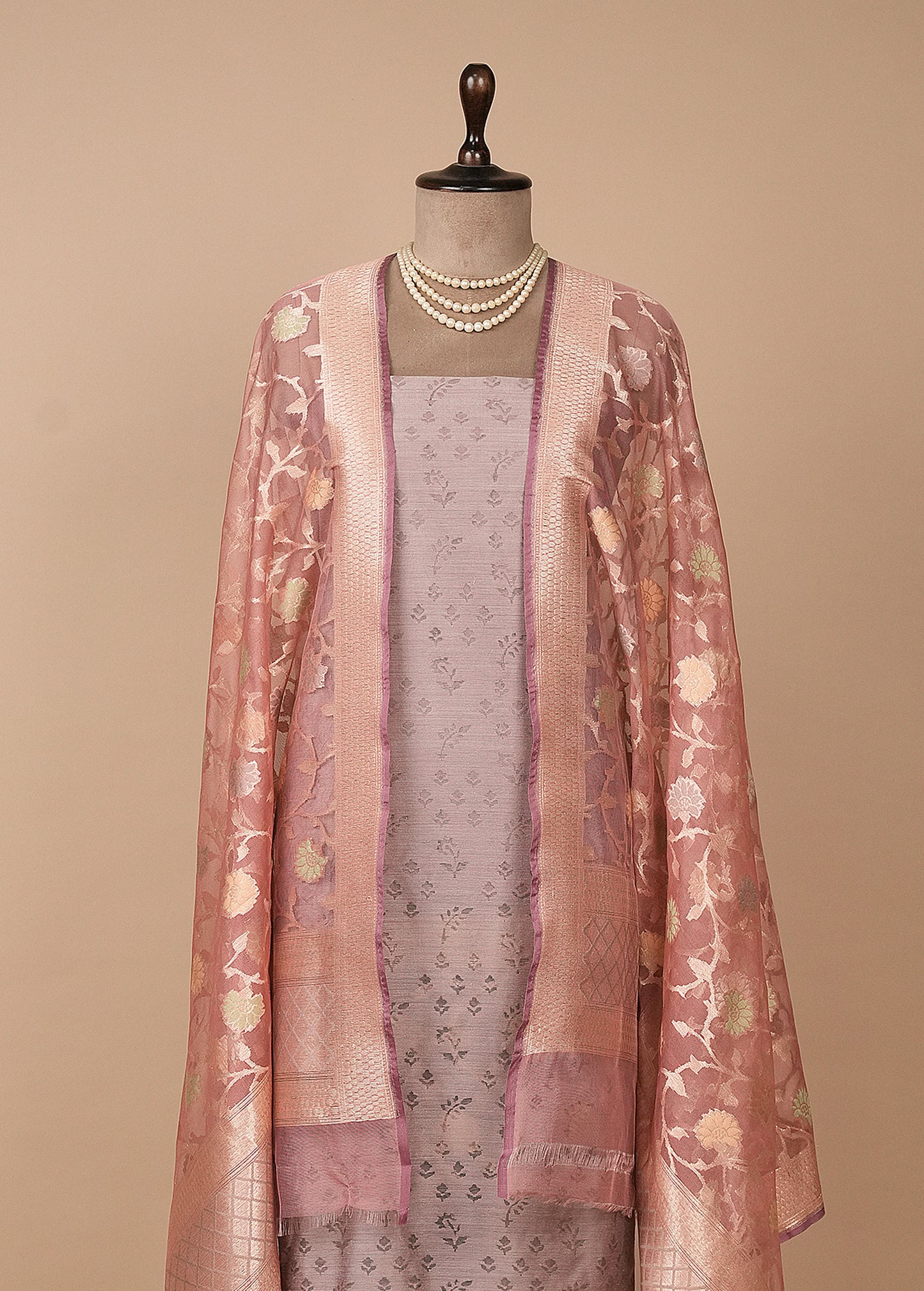 Pink Dupion Silk Dress Material