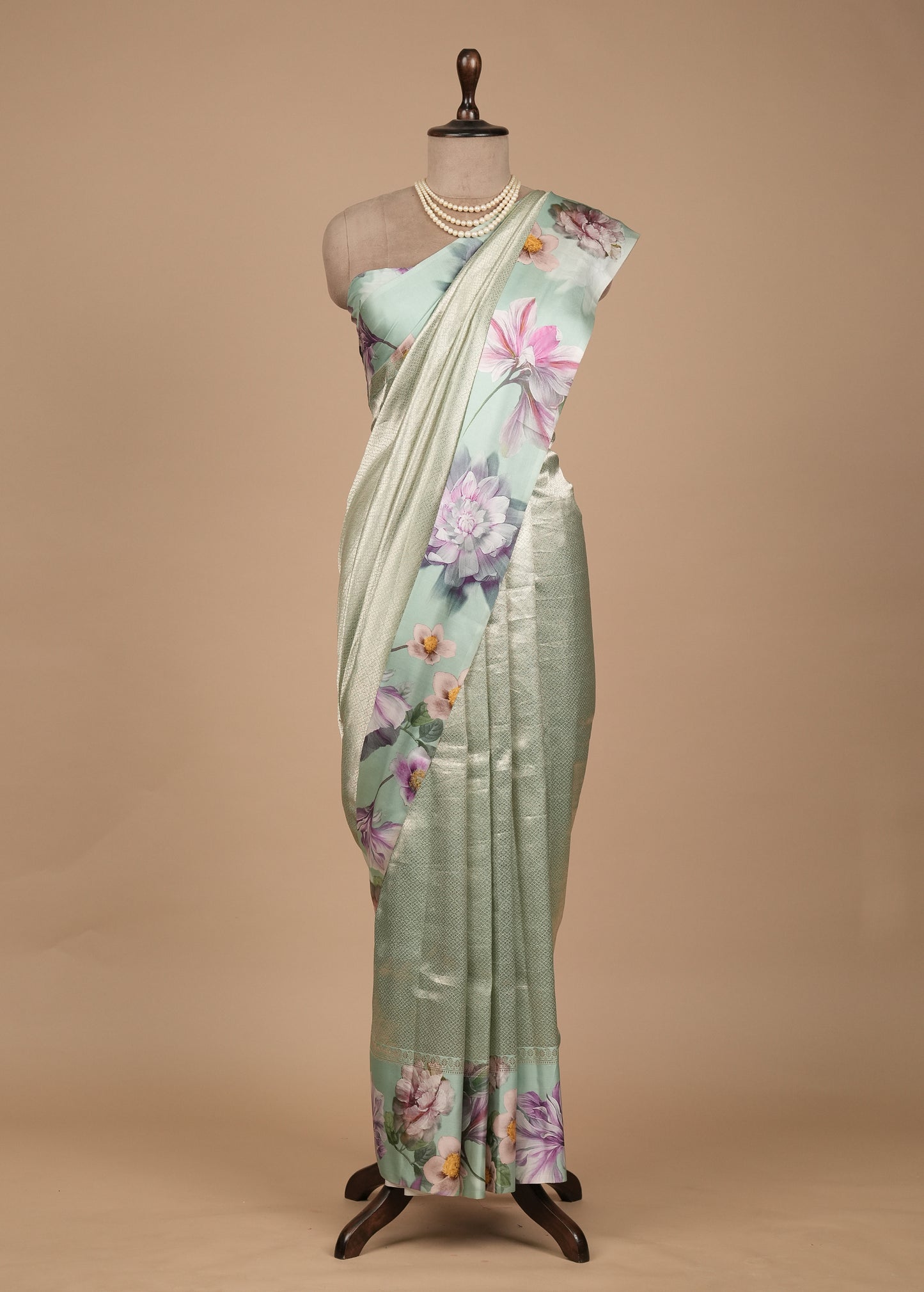 Blue Shimmer Georgette Printed Saree