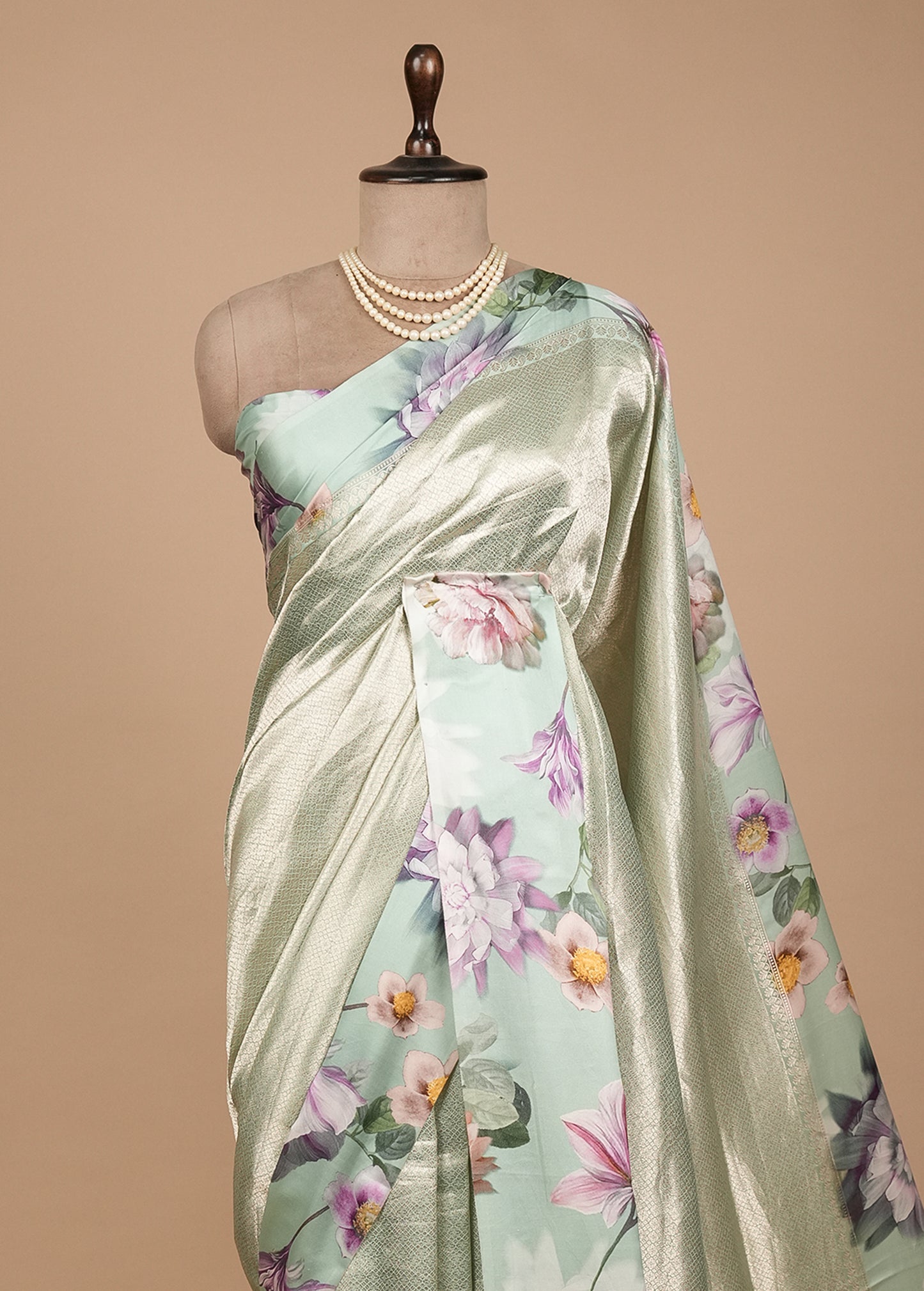 Blue Shimmer Georgette Printed Saree
