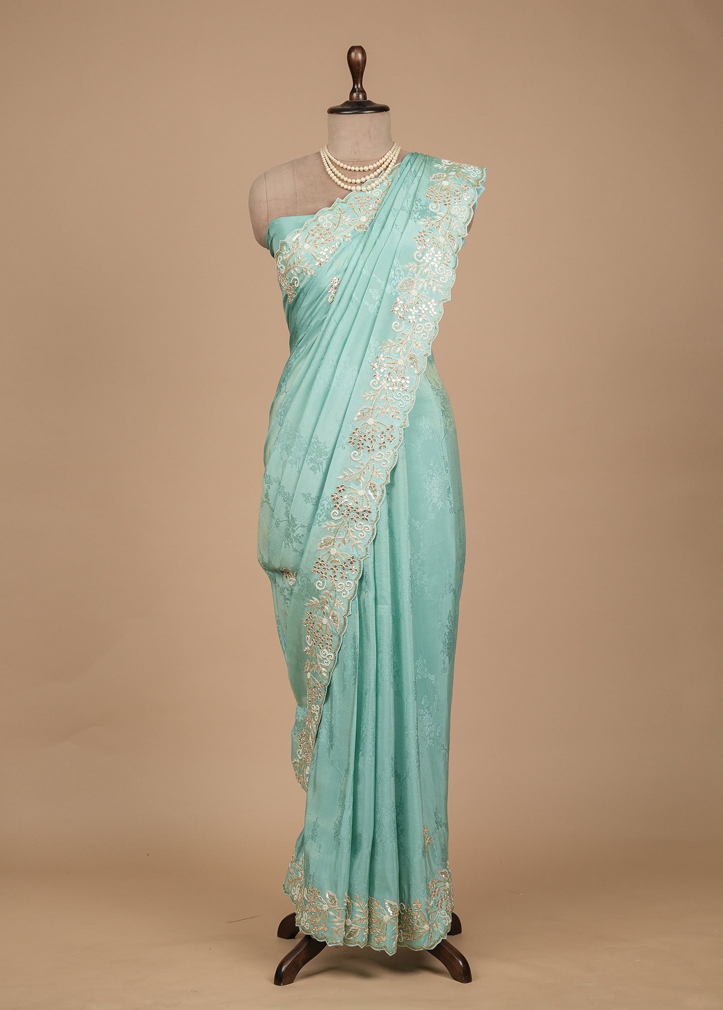 Blue Georgette Satin Saree