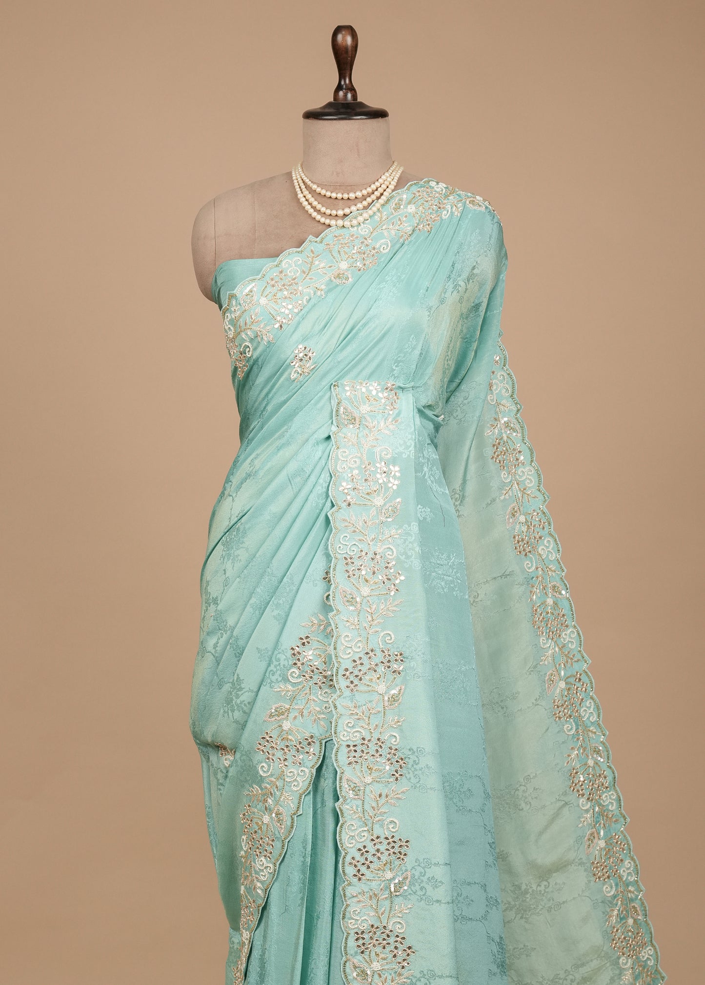 Blue Georgette Satin Saree