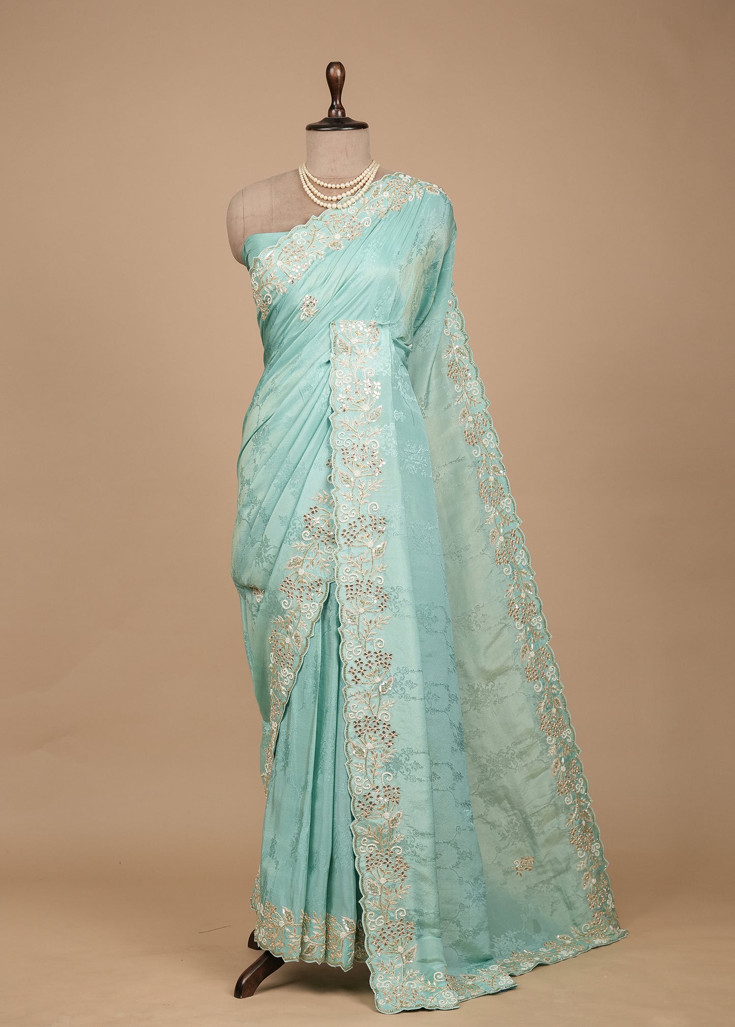 Blue Georgette Satin Saree
