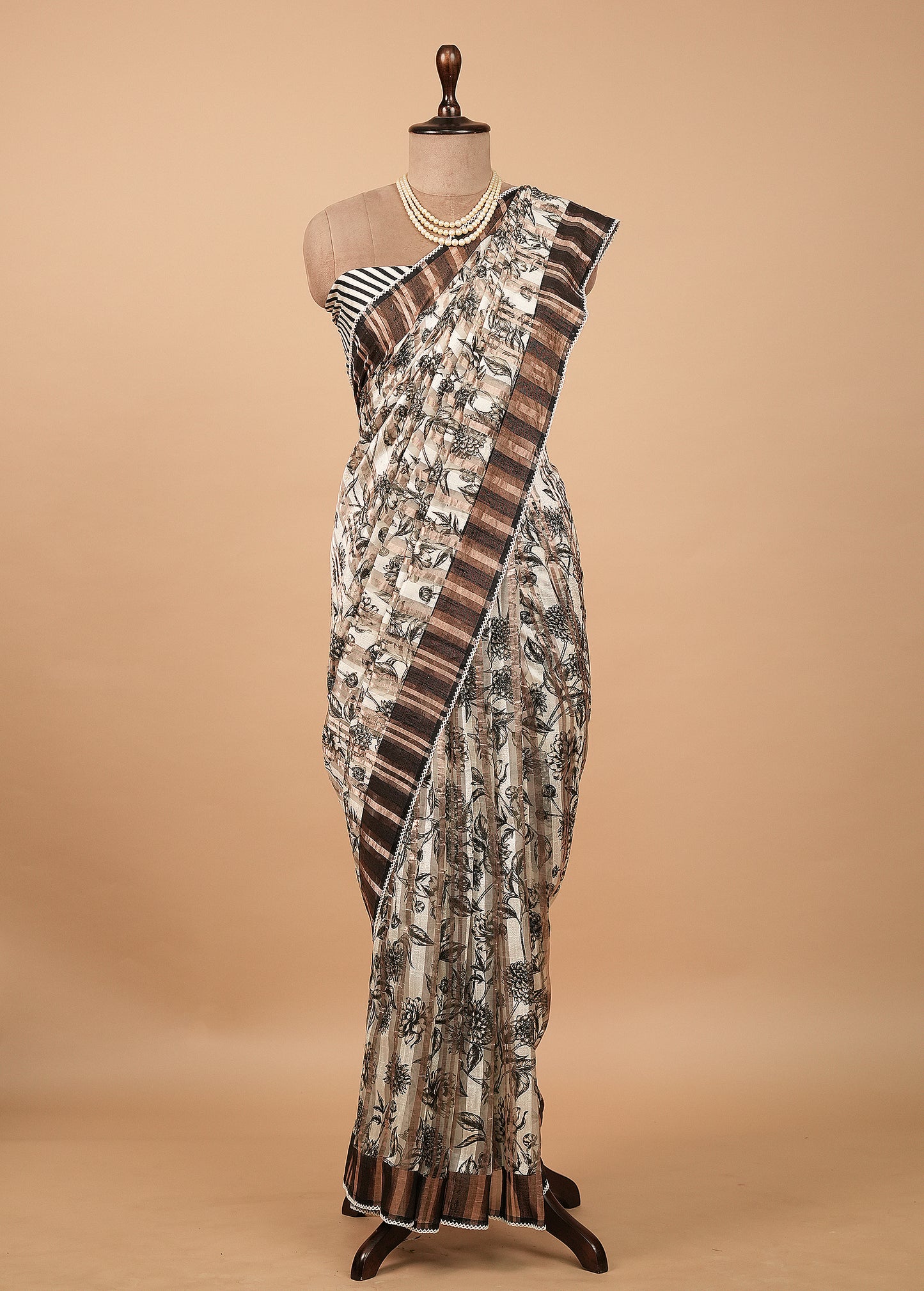 Black & White Tussar Printed Saree