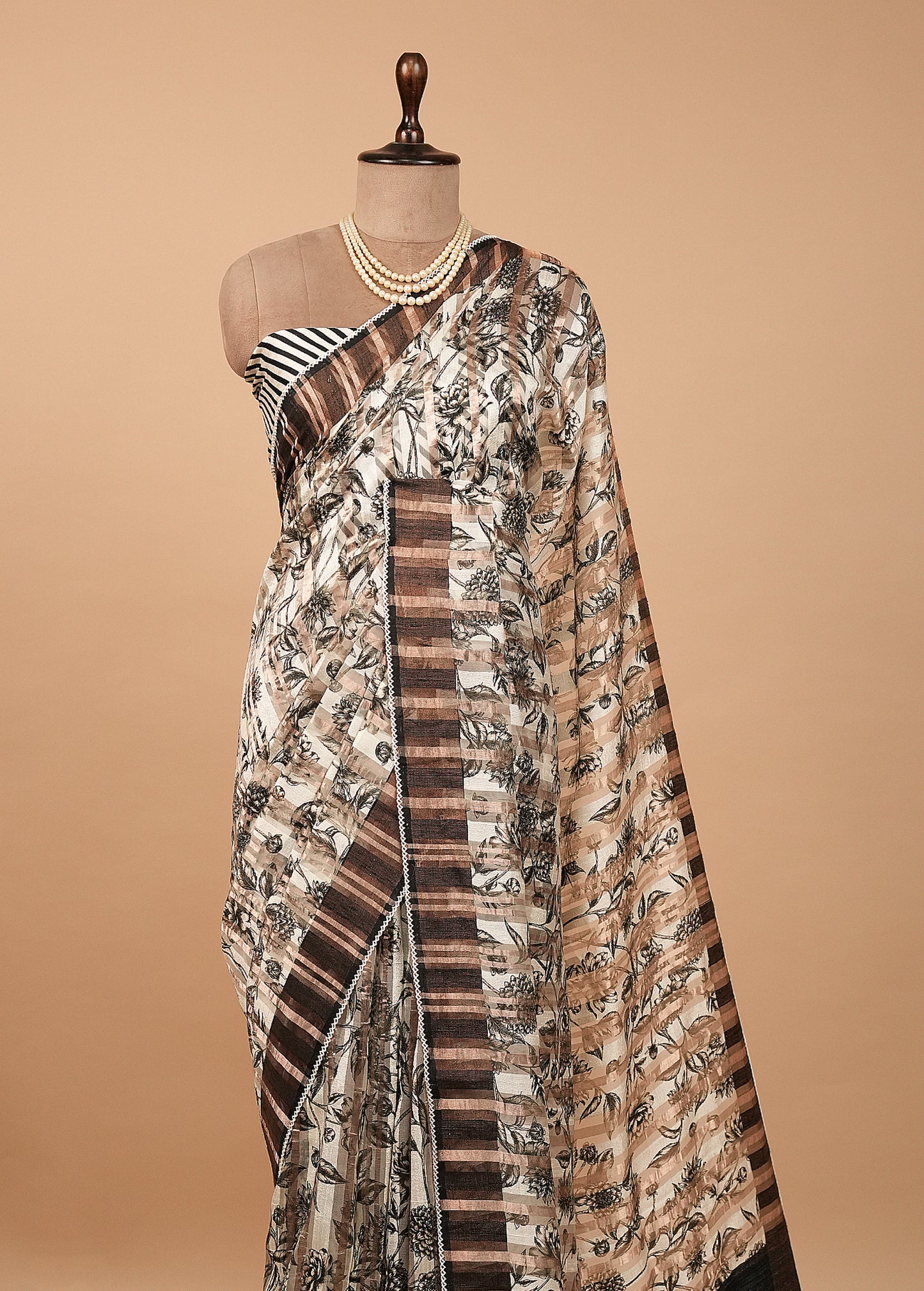 Black & White Tussar Printed Saree