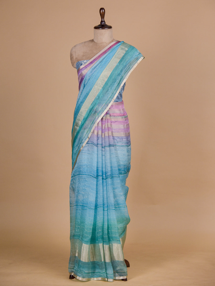 Blue Kora Printed Saree