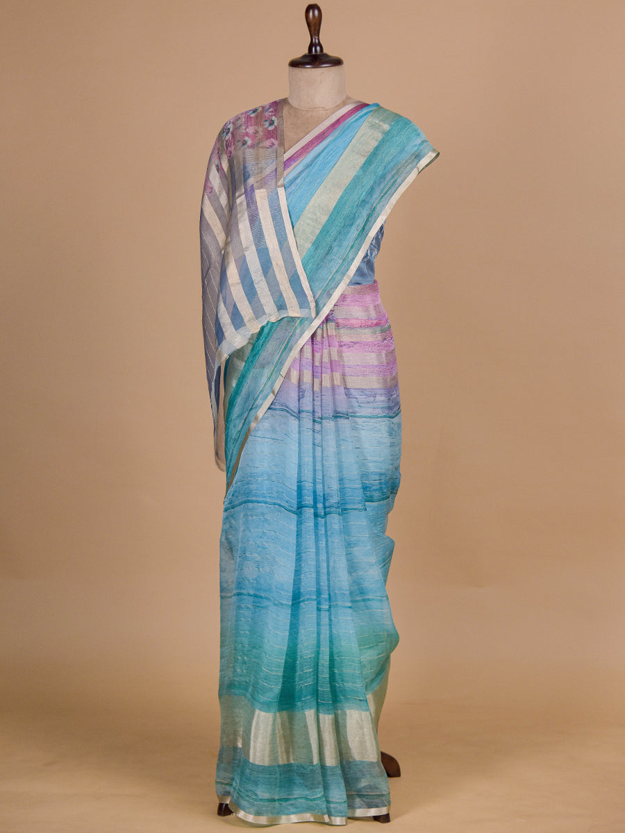 Blue Kora Printed Saree