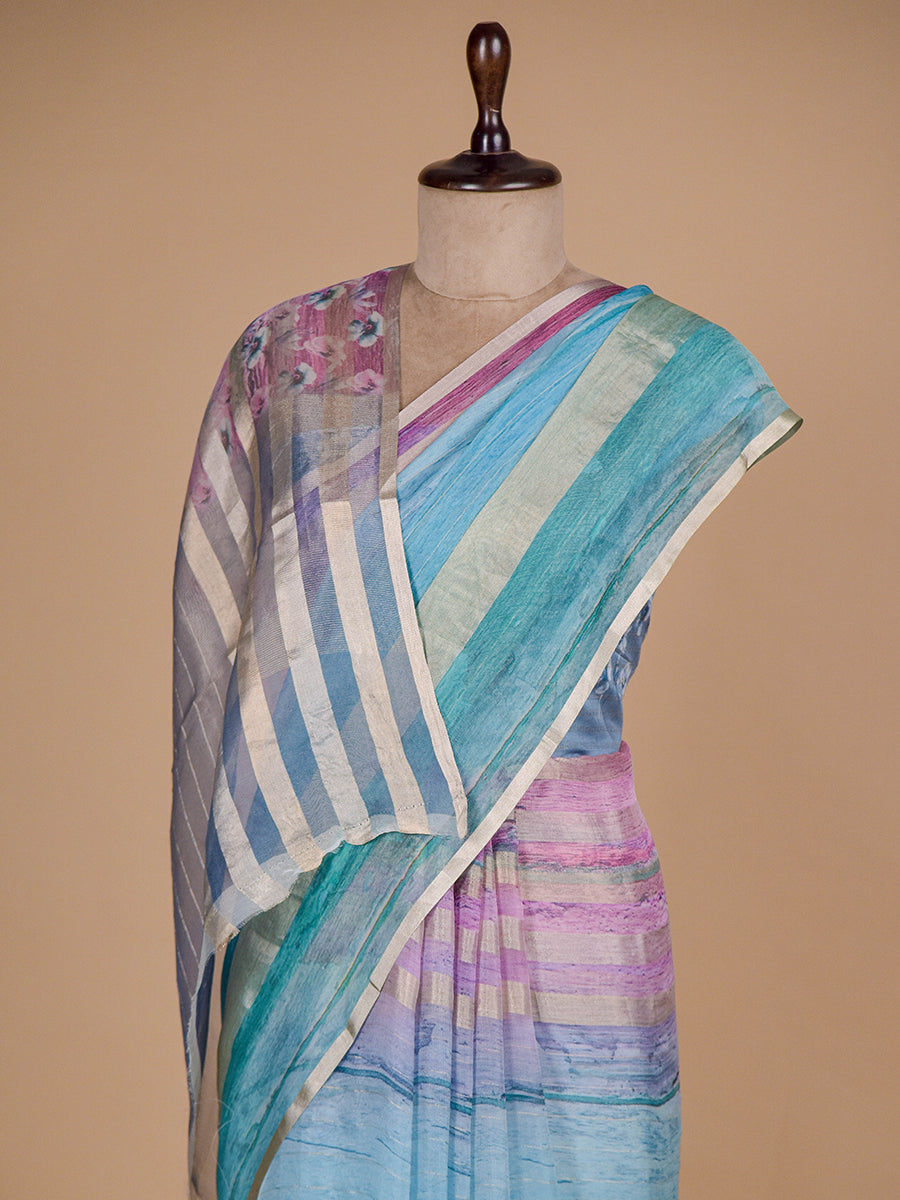Blue Kora Printed Saree