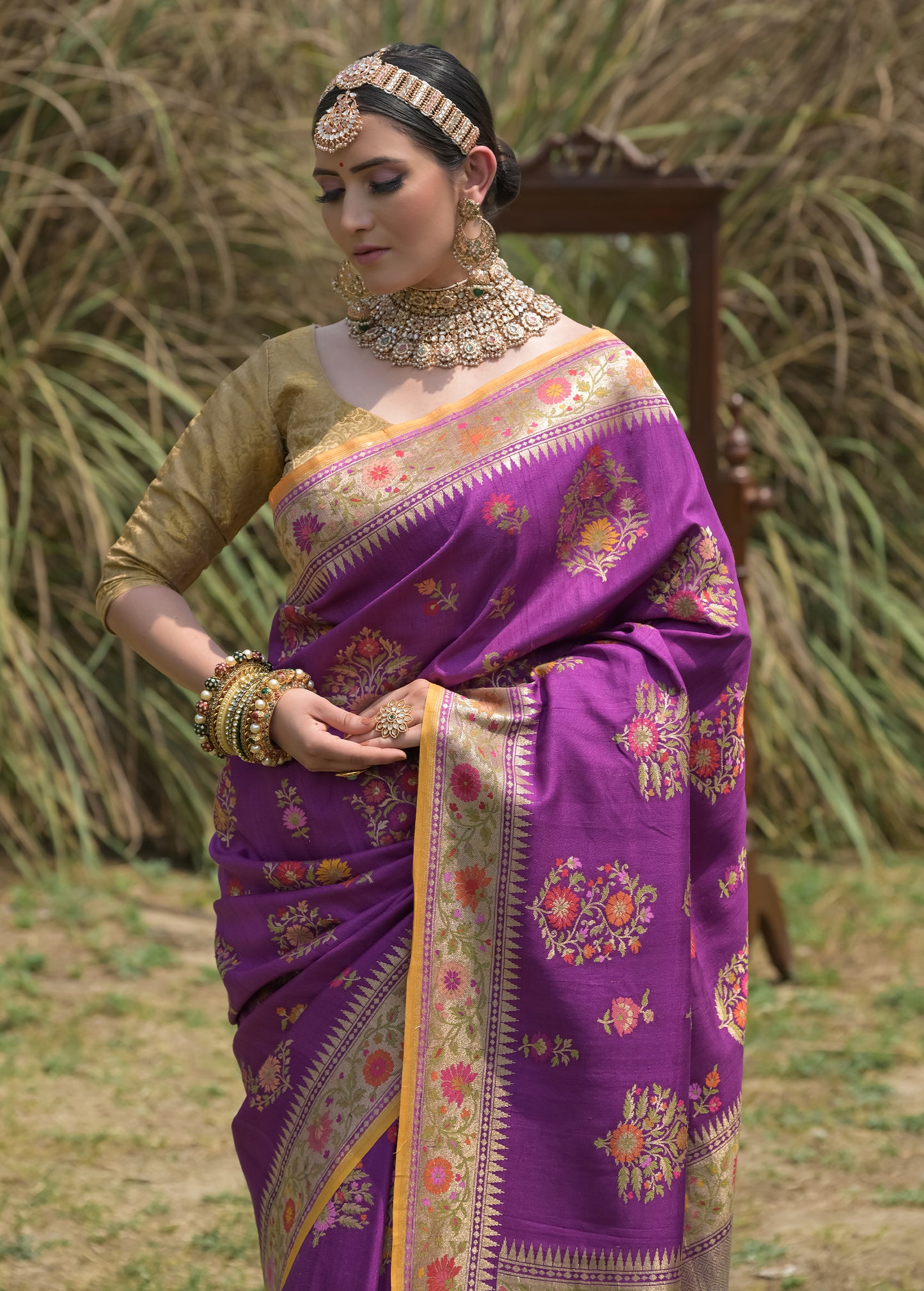 Purple Tussar Georgette Banarasi Saree