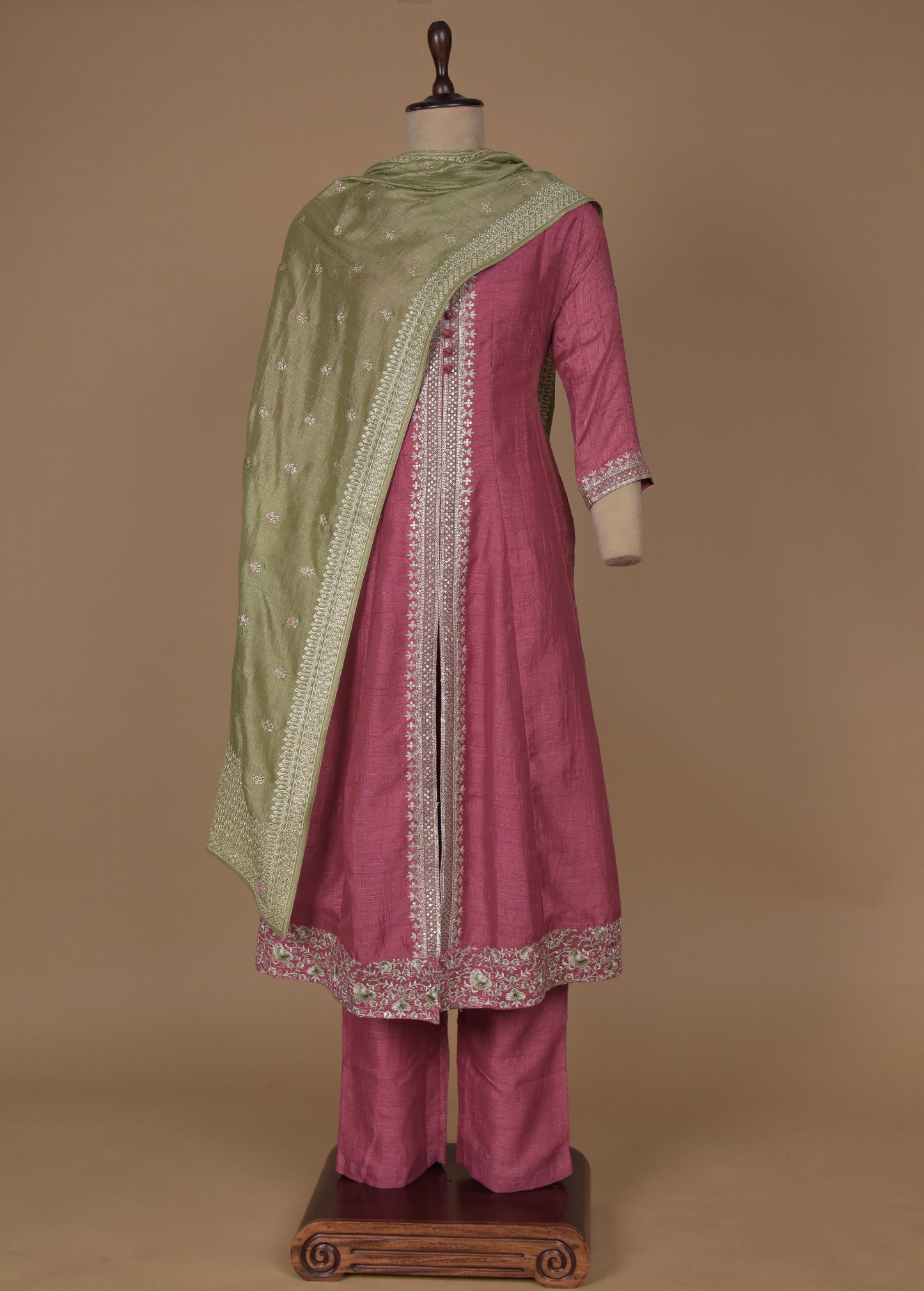Pink Cotton Silk Straight Set