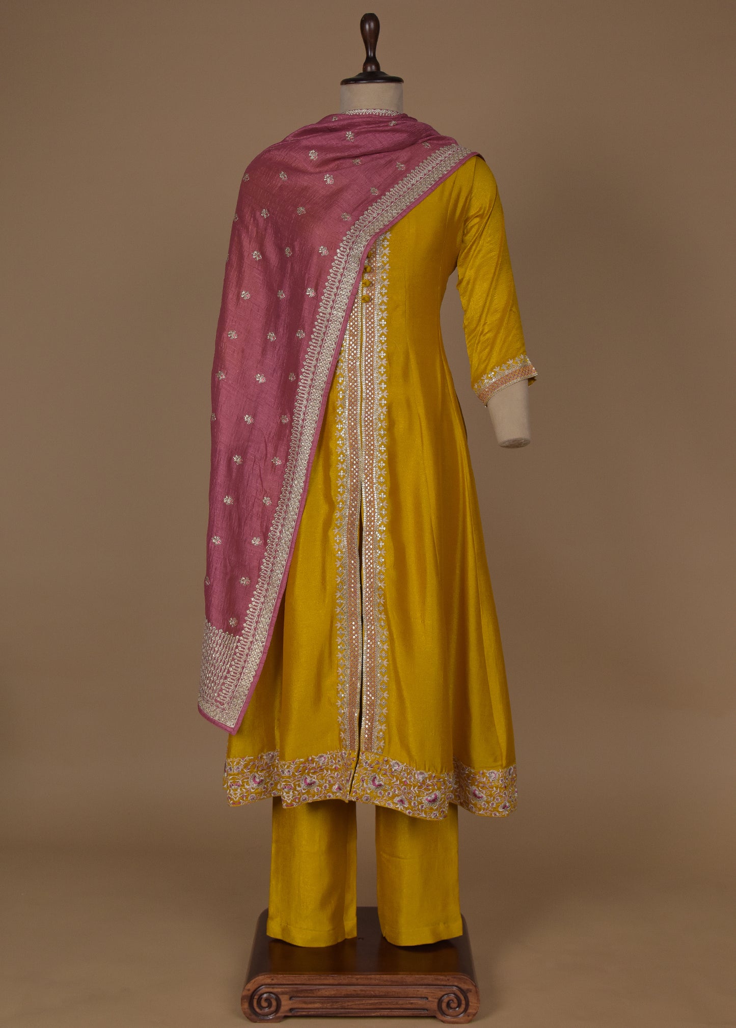 Yellow Cotton Silk Straight Set
