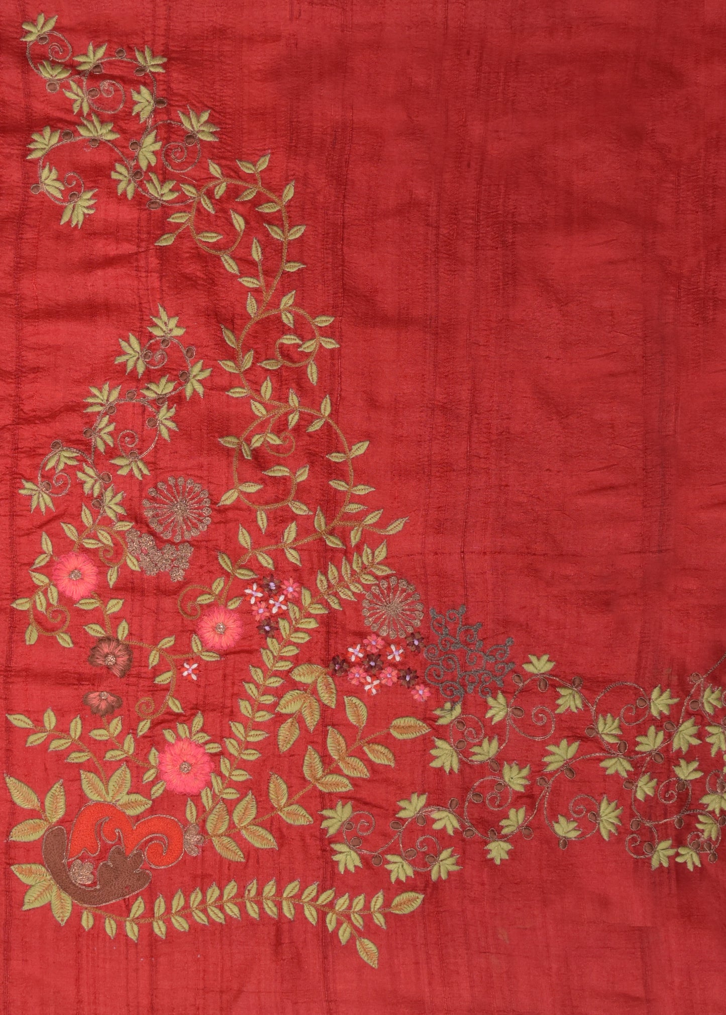 Red Tussar Embroidered Saree