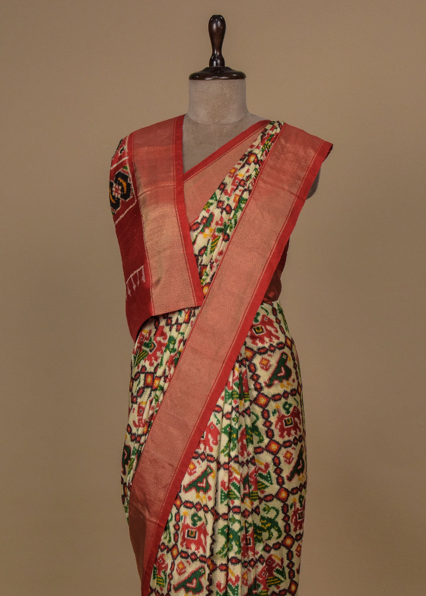 Cream Silk Patola Saree