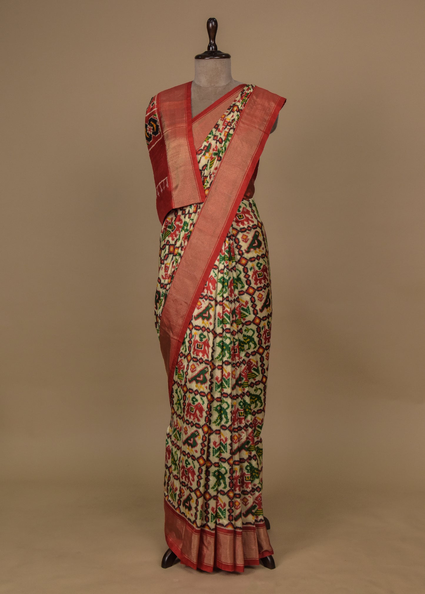 Cream Silk Patola Saree