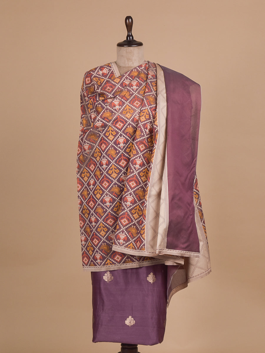 Purple Chanderi Cotton Dress Material