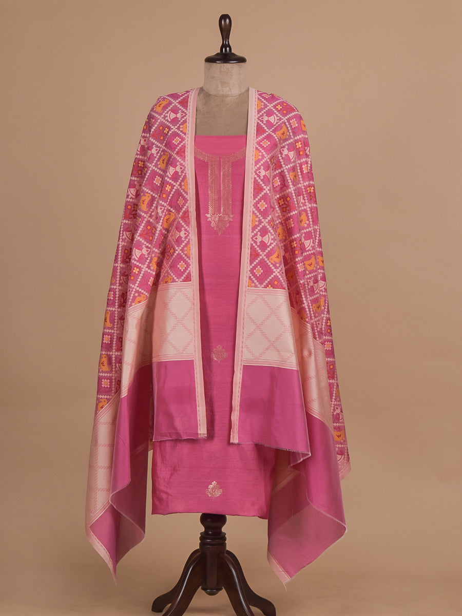 Pink Chanderi Cotton Dress Material