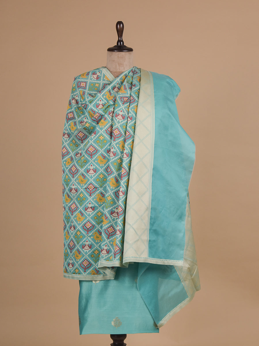 Blue Chanderi Cotton Dress Material