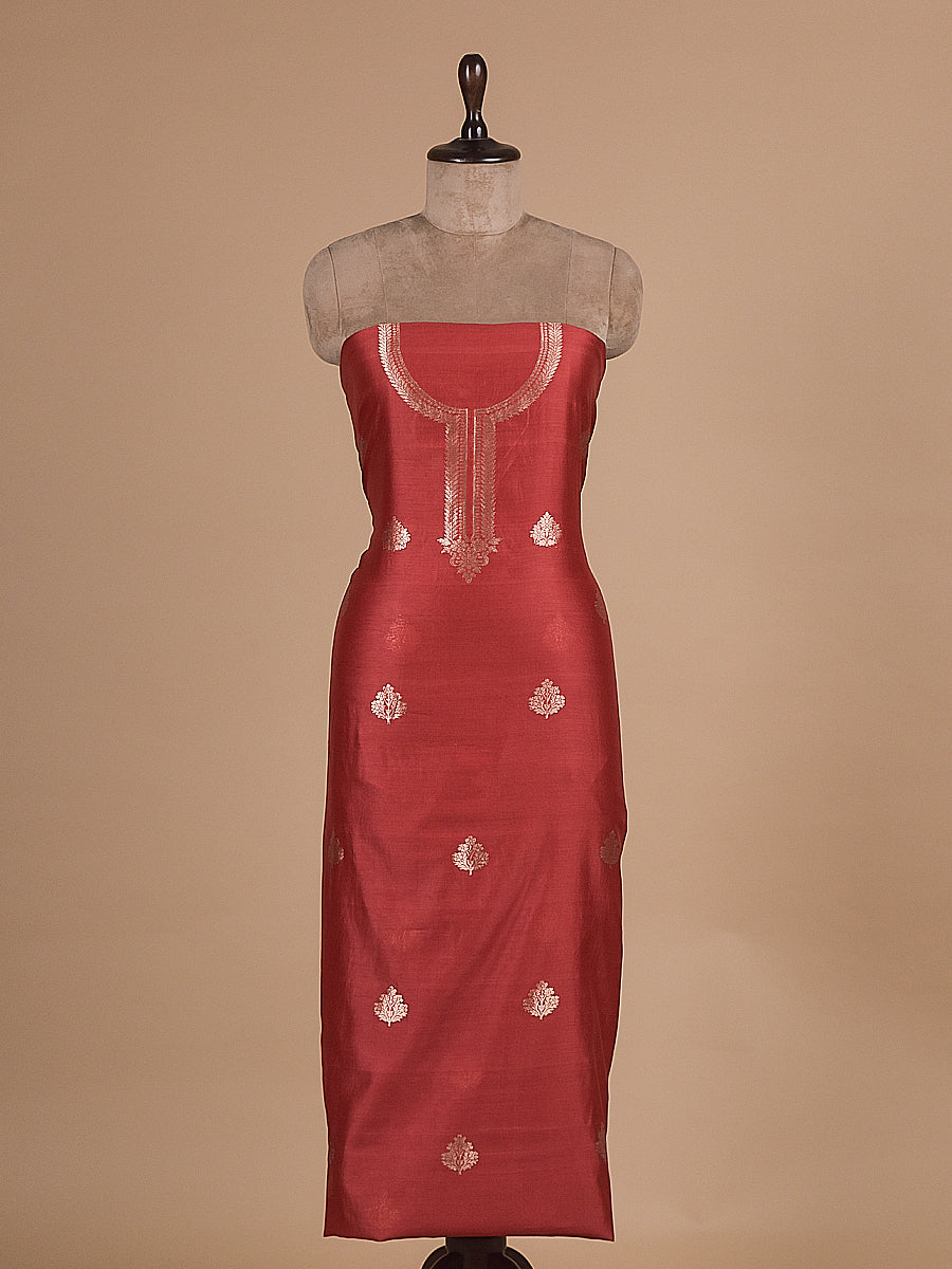 Red Chanderi Cotton Dress Material