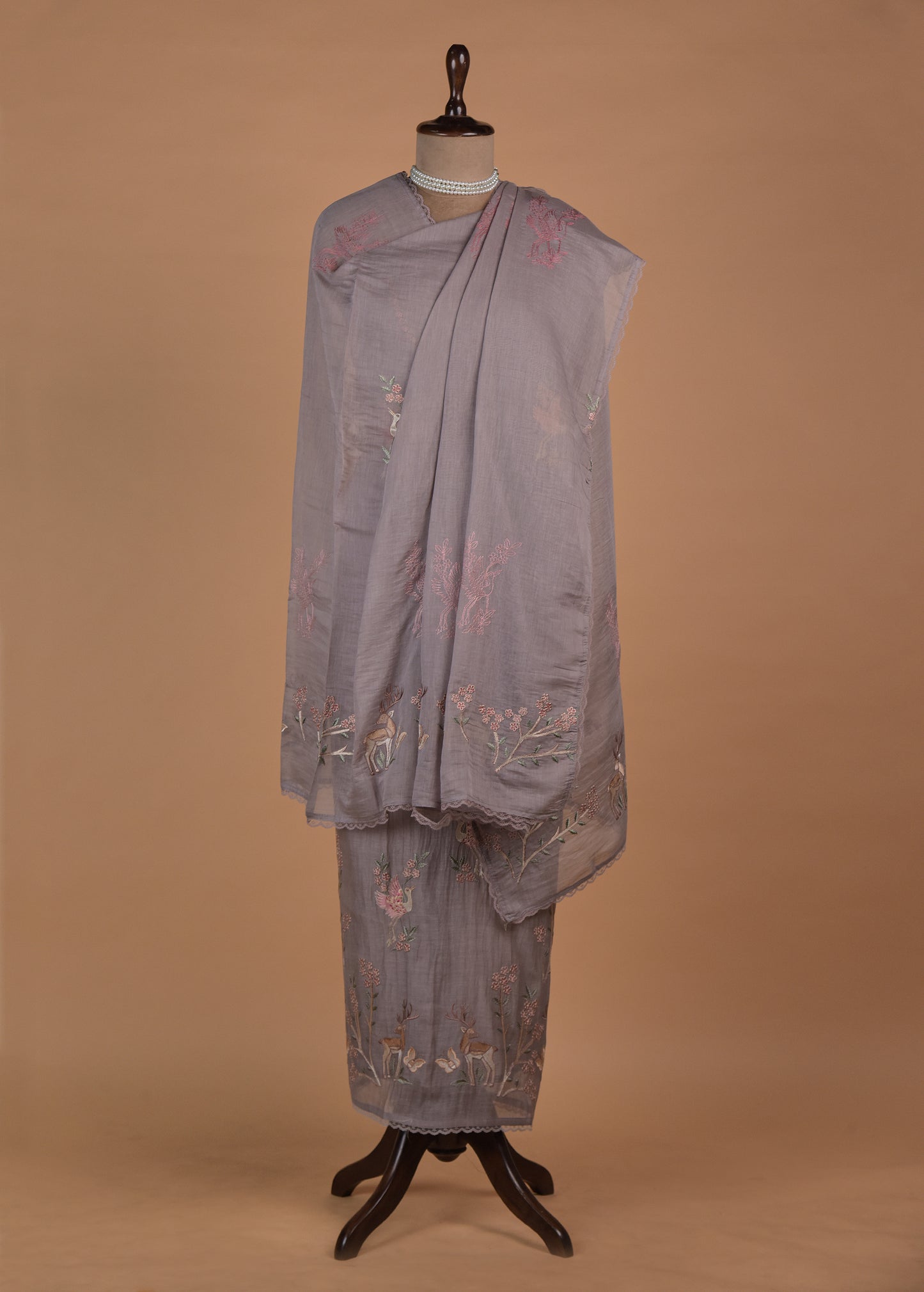 Grey Mul Chanderi Dress Material - Image 4 | Greenways Delhi
