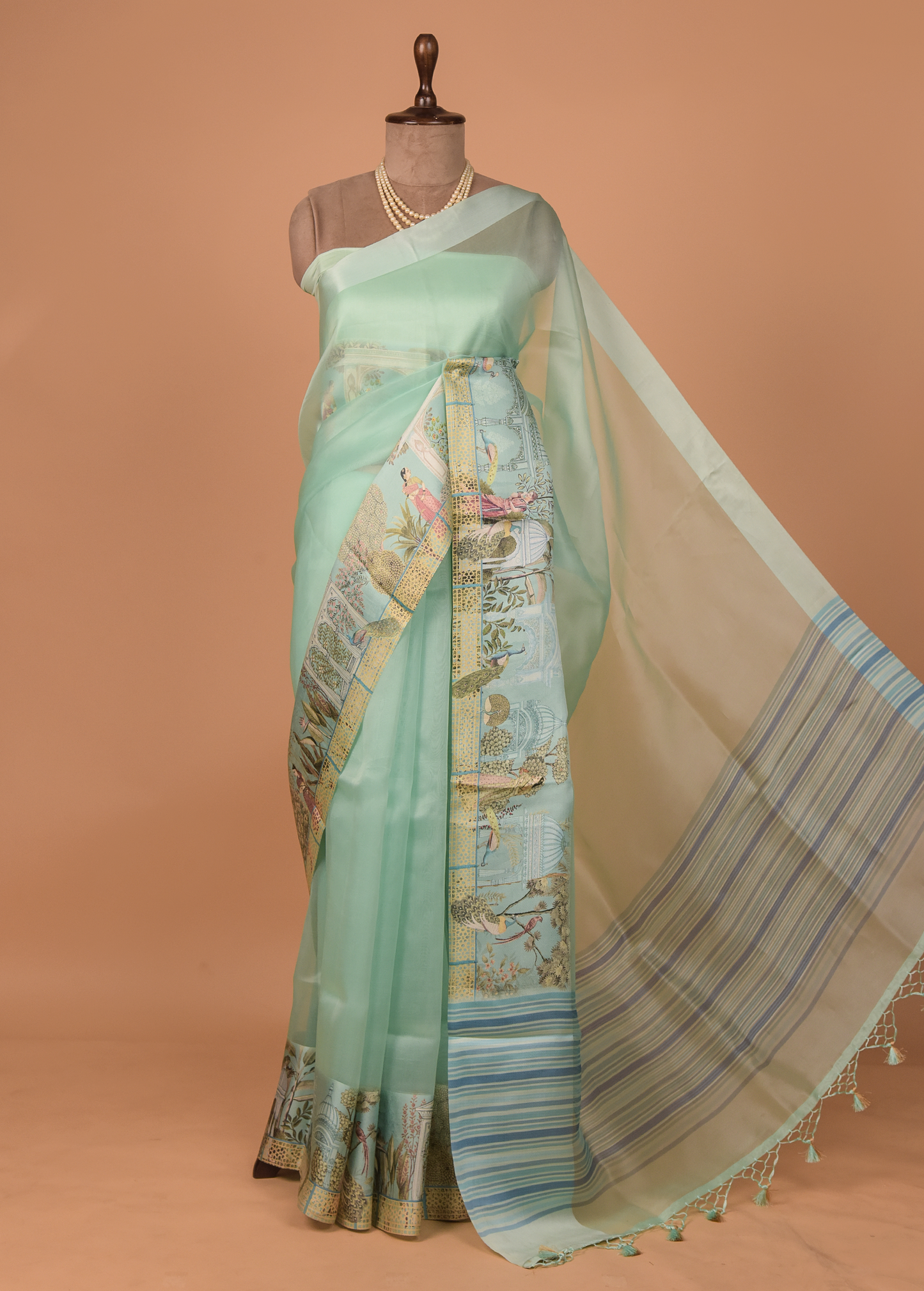 Blue Organza Printed Saree