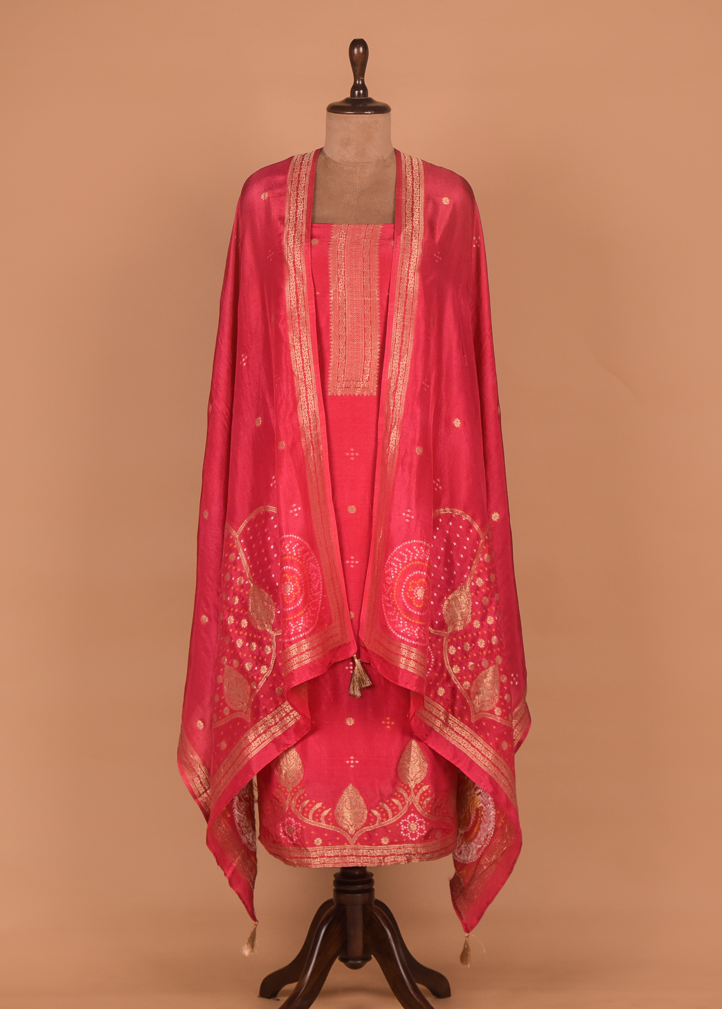 Pink Silk Crepe Organza Dress Material