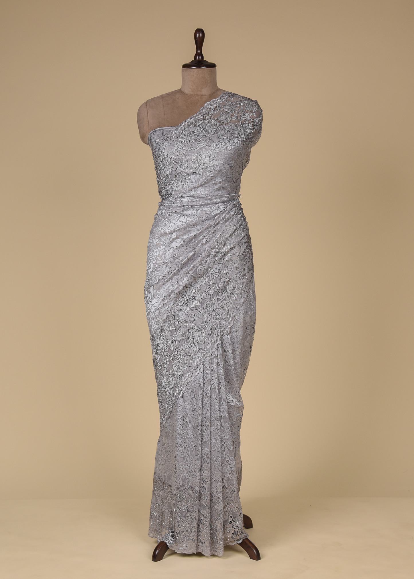Silver Chantily Lace Embroidered Saree