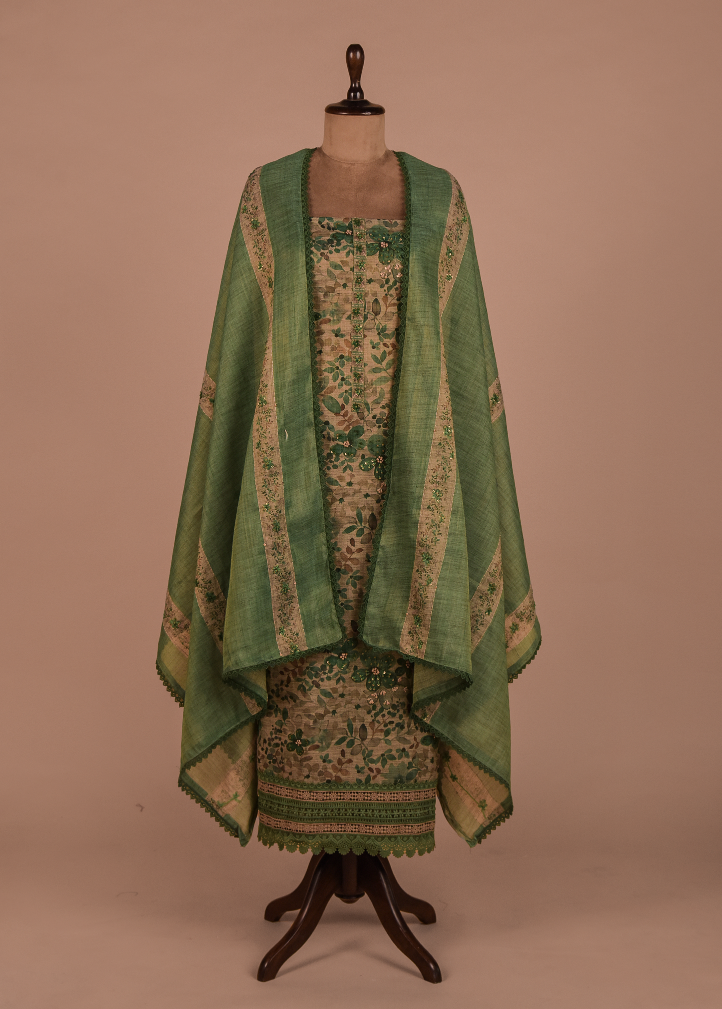 Green Cotton Dress Material
