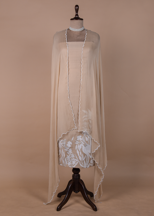 Beige Mulmul Cotton Dress Material