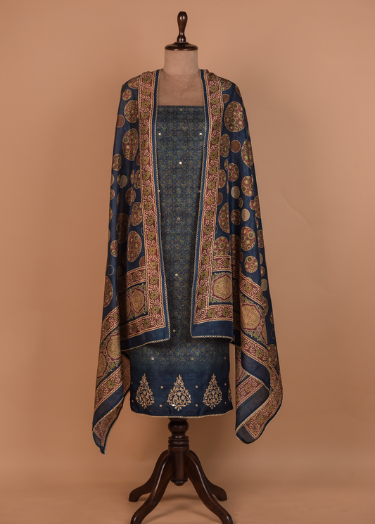 Blue Tussar Dress Material
