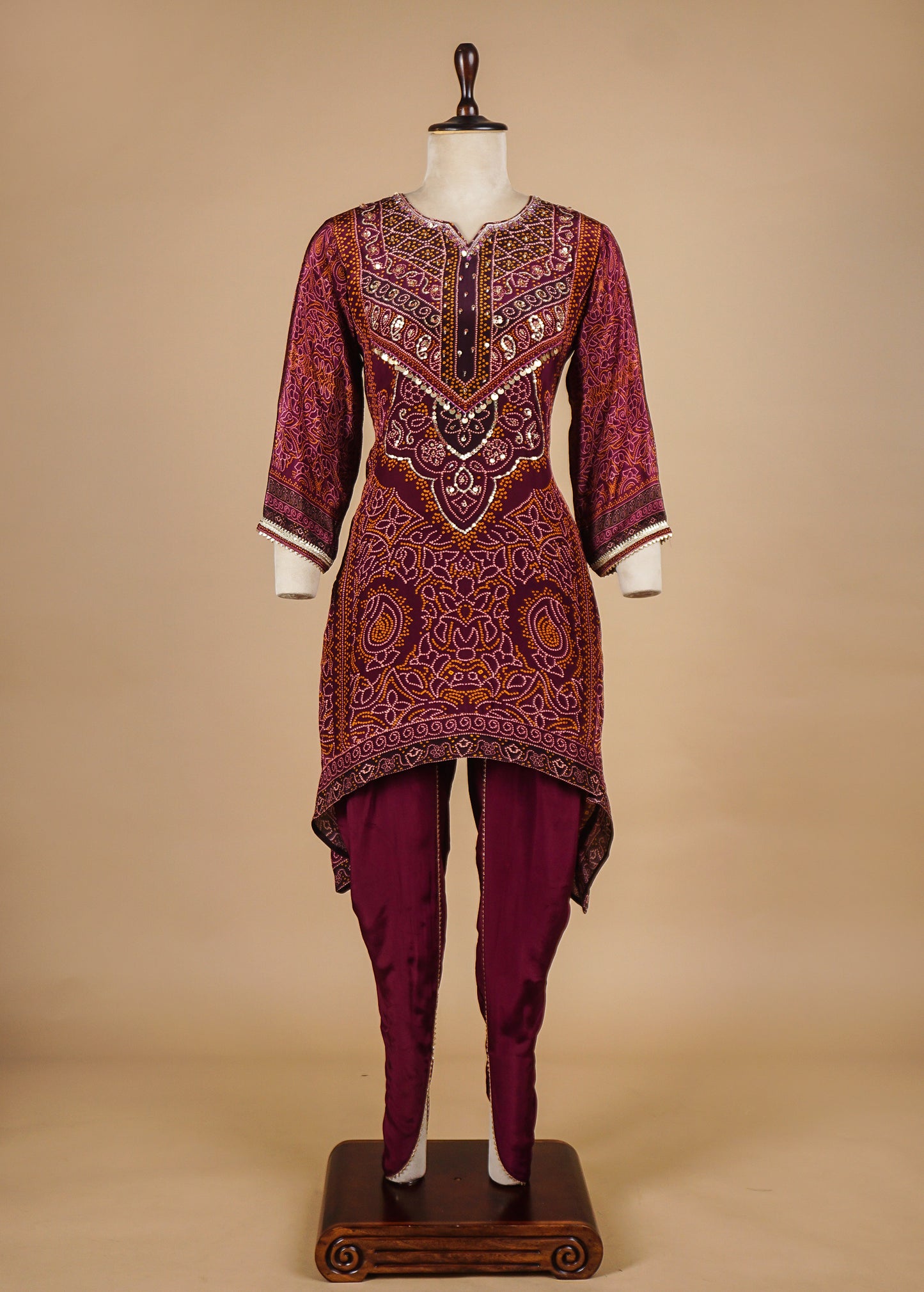 Wine Crepe Silk Straight Set