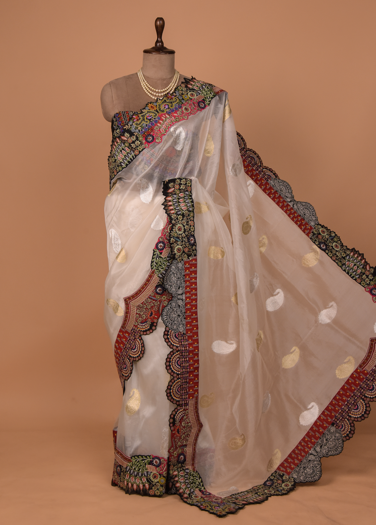 White Organza Embroidered Saree