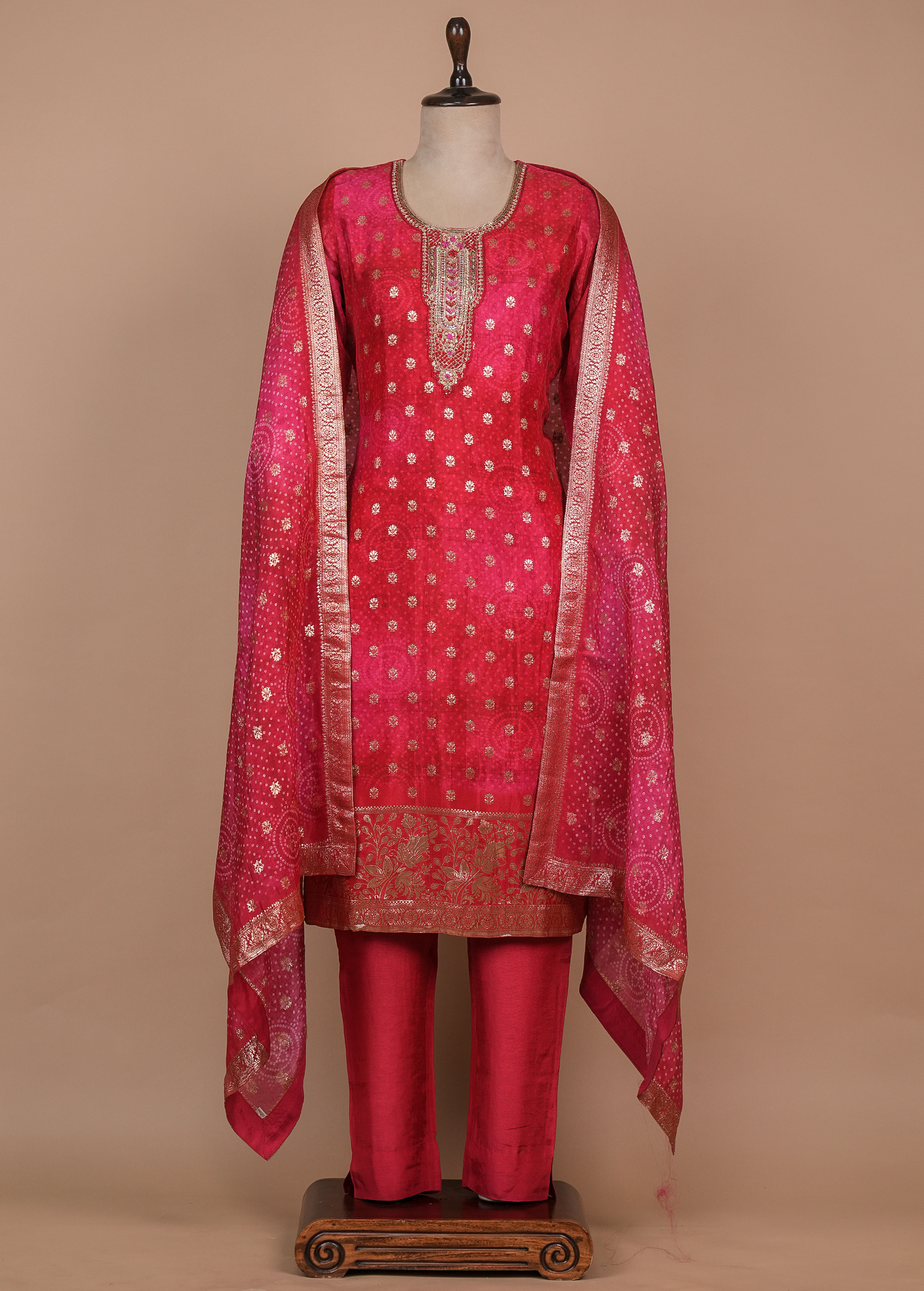 Pink Cotton Silk Straight Set