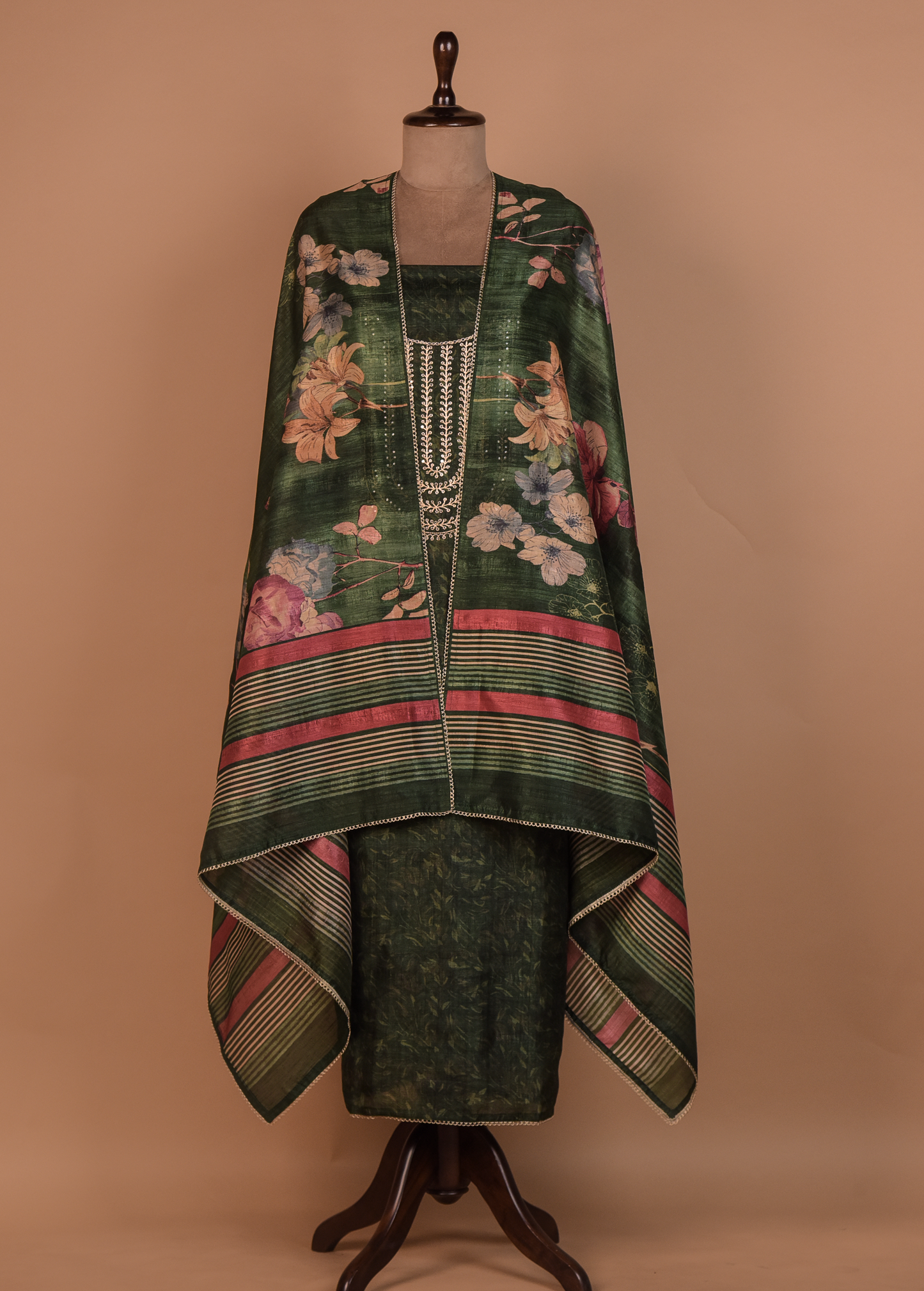 Green Cotton Tussar Dress Material