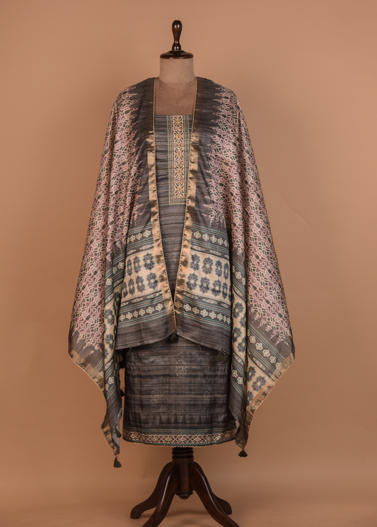 Grey Tussar Dress Material