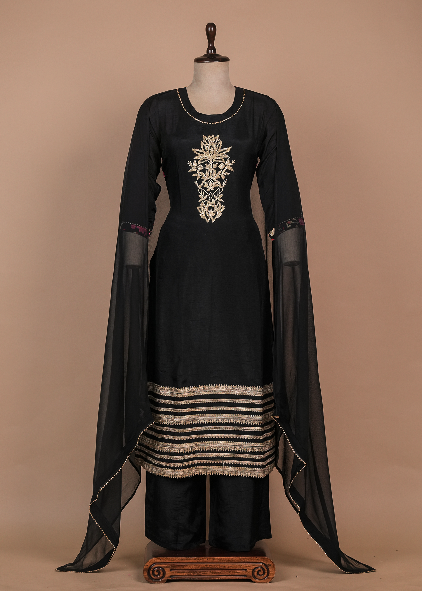 Black Muslin Cotton Straight Set