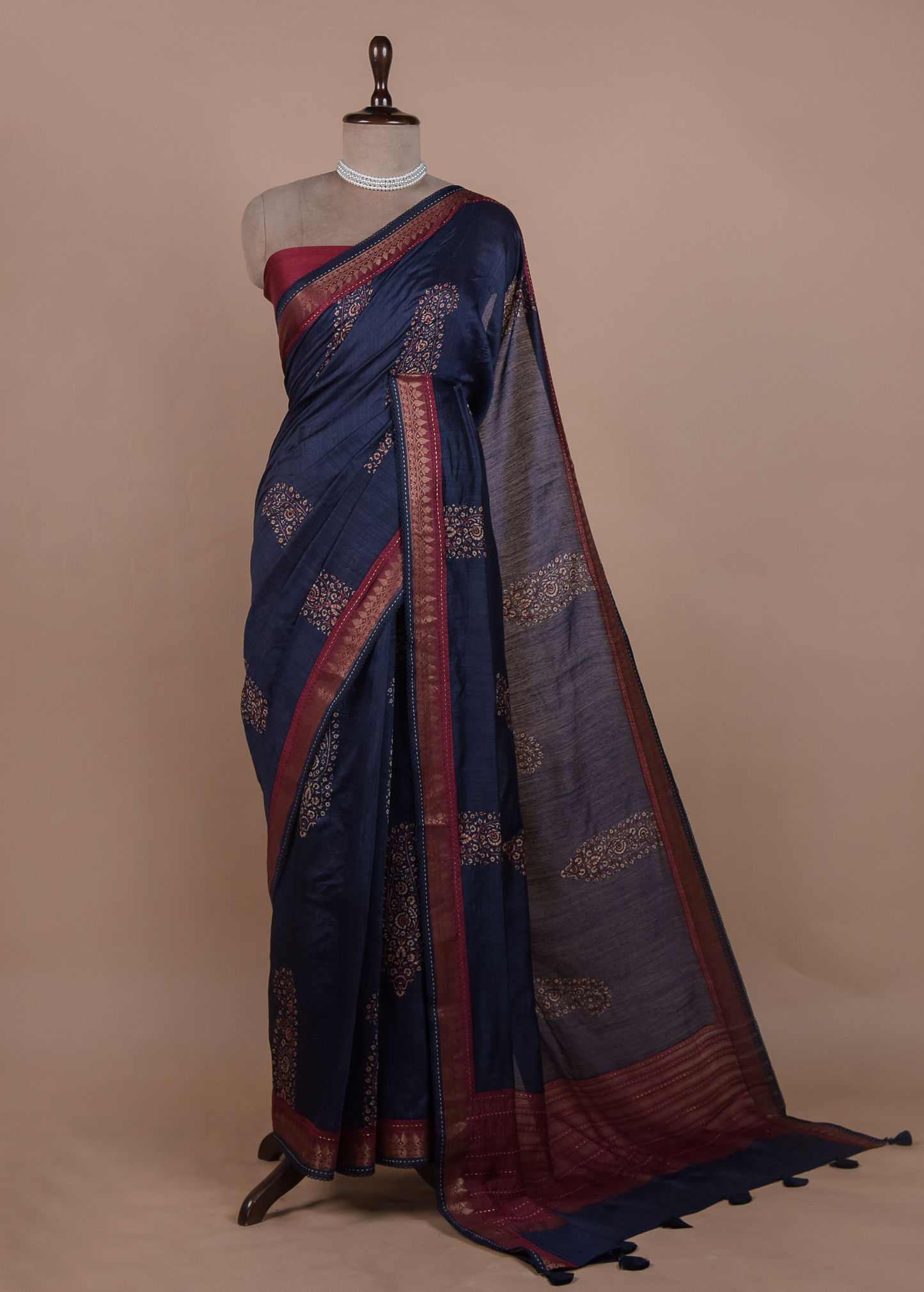 Blue Tussar Embroidered Saree