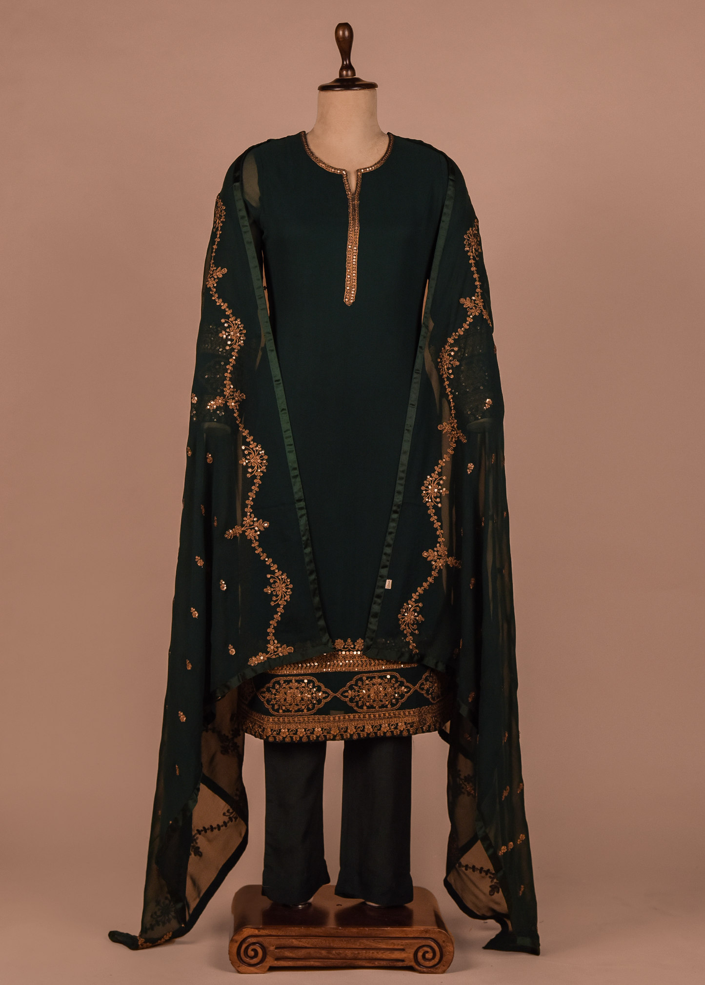 Green Georgette Straight Set