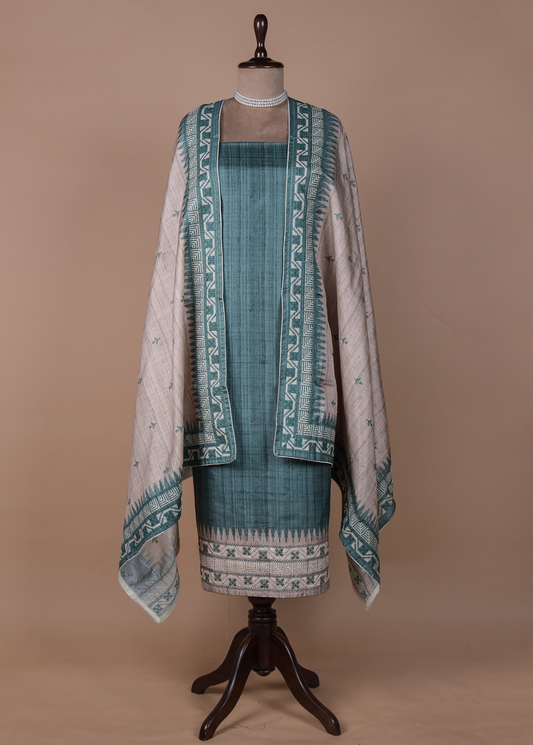 Blue Cotton Tussar Dress Material