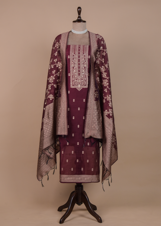 Red Cotton Tussar Dress Material